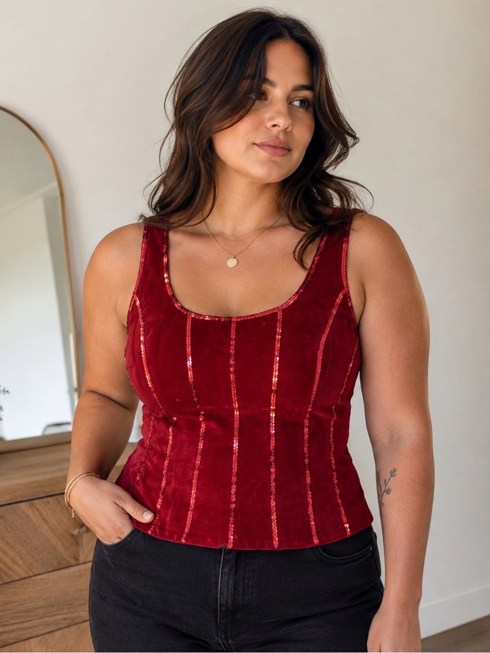 Danier Genuine Leather Sequin Top